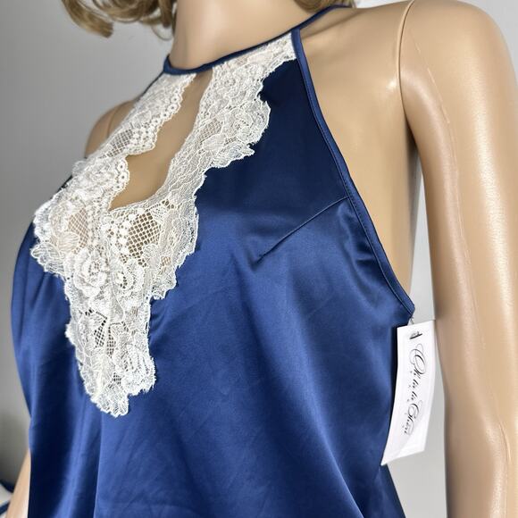 Oh La La Cheri Satin Camisole Cream Lace Flutter Open Back Halter Large New NWT - Picture 3 of 8